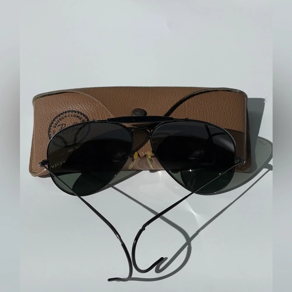 Vintage B&L Ray-Ban Outdoorsman RARE Black Chrome 62mm CableTemples G-15 w/case - Picture 16 of 17